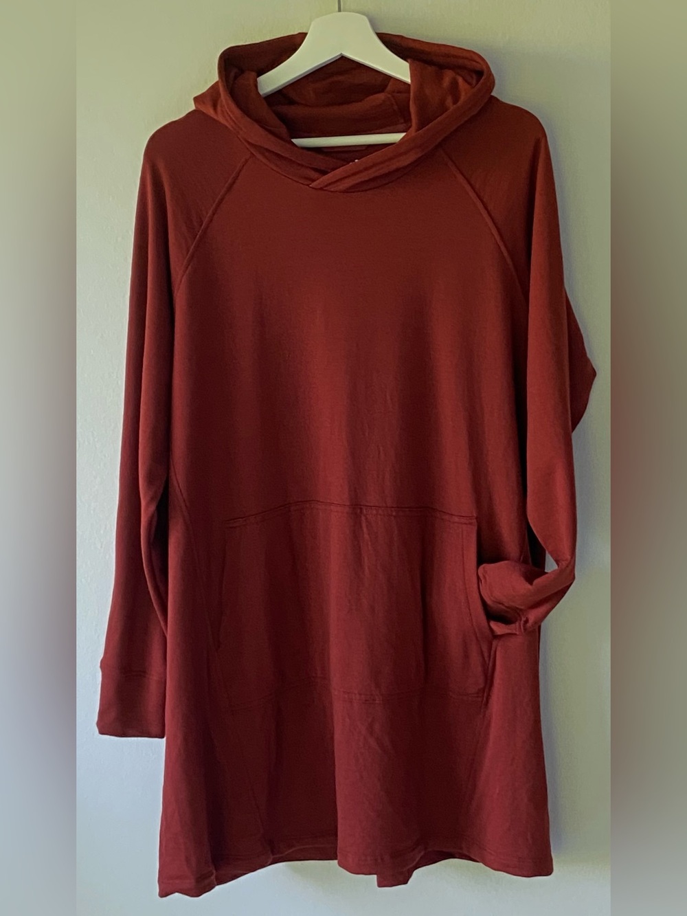 Wool& Everett Hoodie Tunic, 1X, Rustic Red